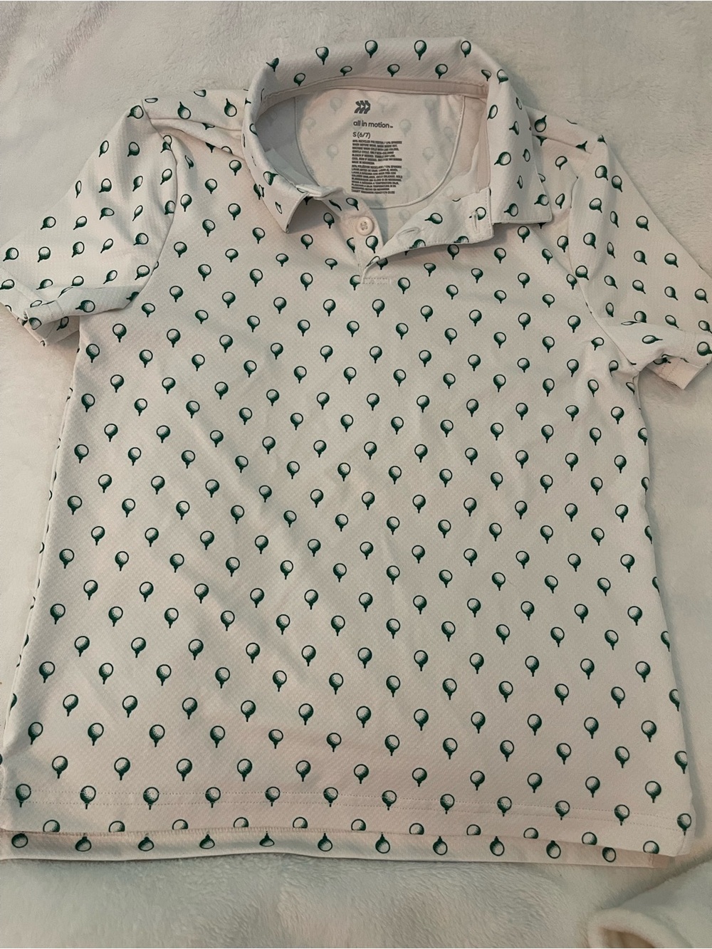 all in motion White Polo with Green Balloon Print